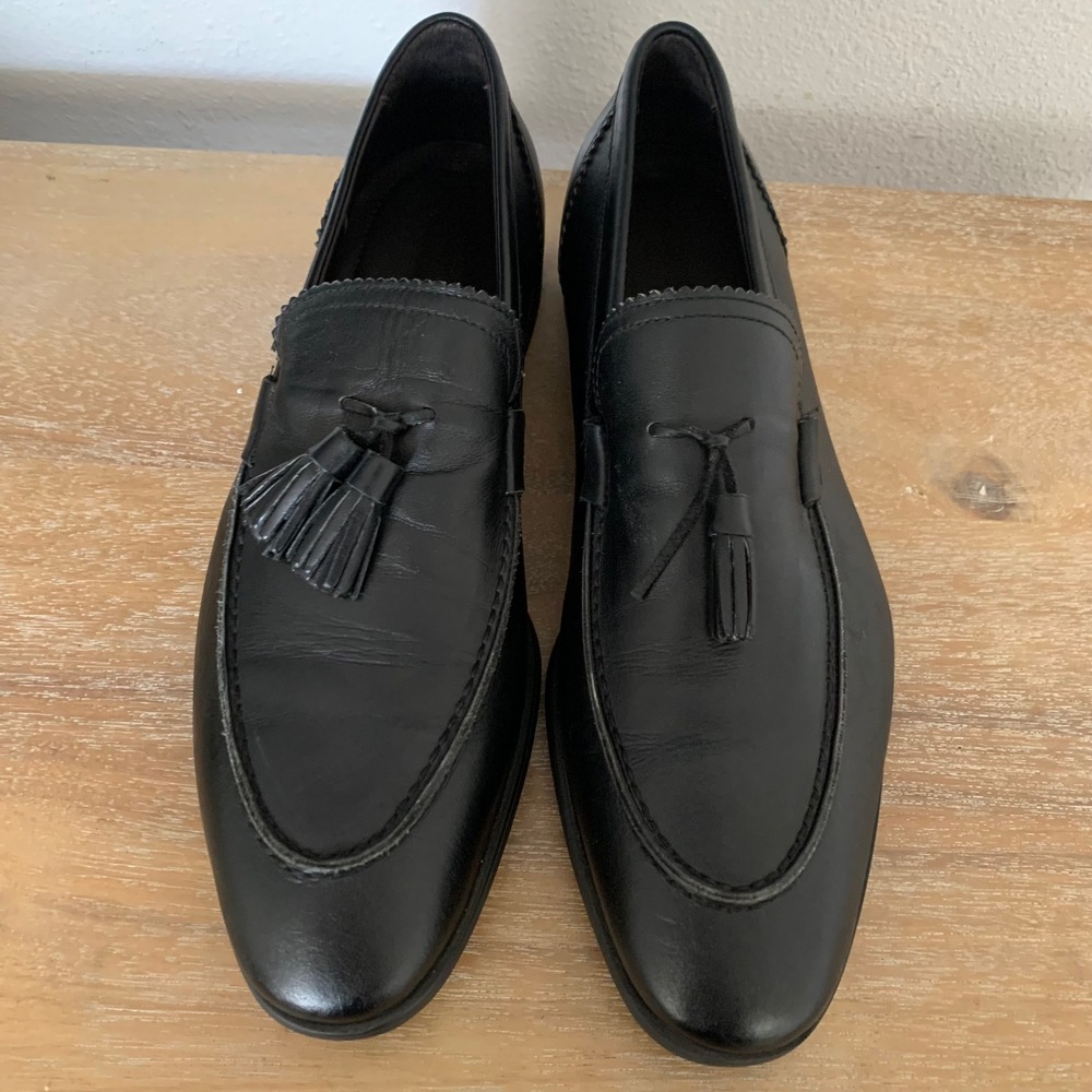 Bruno Magli Berna Black Leather Tassel Loafers Mens 9.5 M Made in Italy BM600404